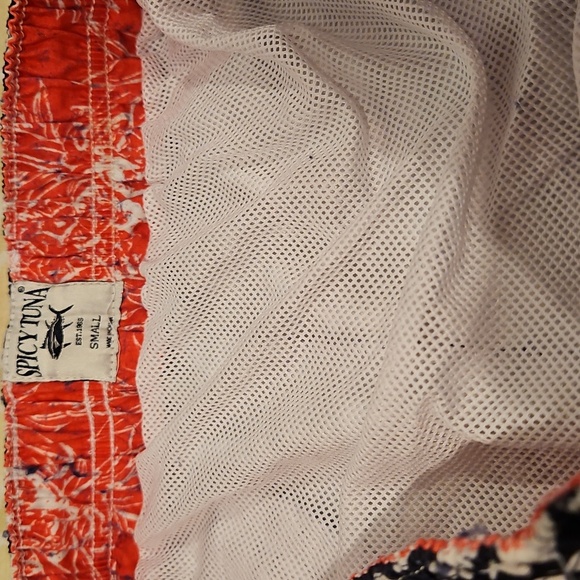 Spicy Tuna Navy Blue & White Swim Trunks with Fish & Mesh Liner Sz. Small Mens - Picture 7 of 7